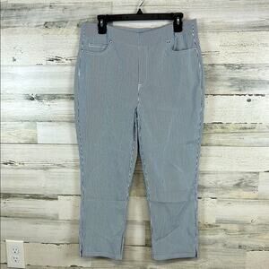 NWT Mario Serrani Italy Pull On Capri Pants Size Large Stretchy Striped Pockets